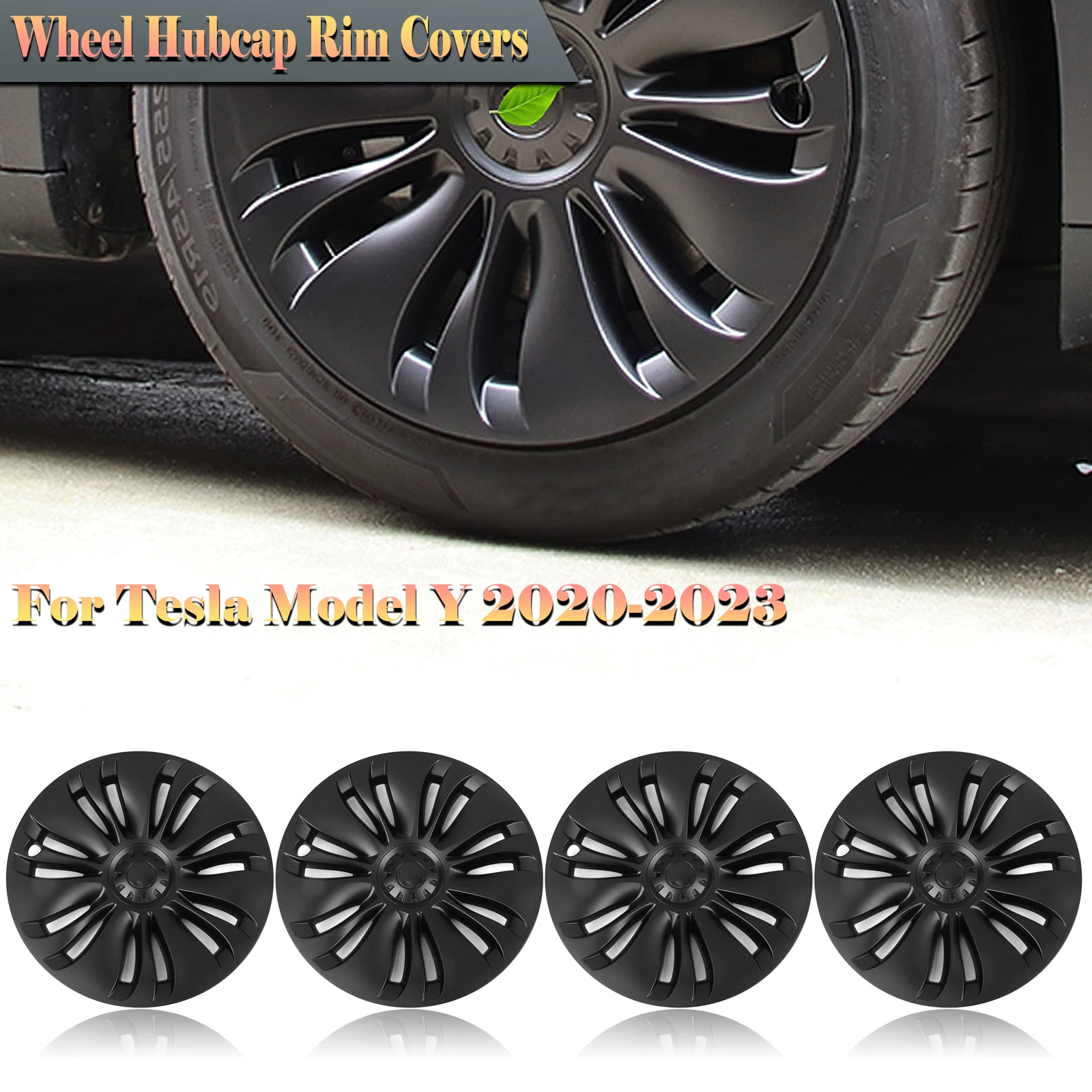 

19" Wheel Cover Hubcaps Rim Cover For Tesla Model Y 2020 2021 2022 2023 2024 Turbine Style DIY 19 Inch Matte Black Car Hub Caps