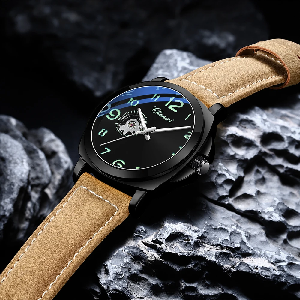 CHENXI メンズ腕時計全自動メンズ機械式時計ナイトライト防水レザーファッショントレンドマンウォッチ新しい