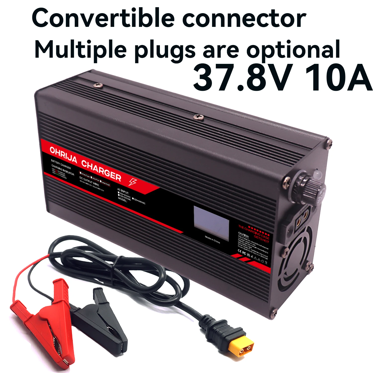 

37.8V 10A Lithium Battery Fast Charger for 9S 33.3V OLED Display & Interchangeable Connector Fast stabilization with cooling fan