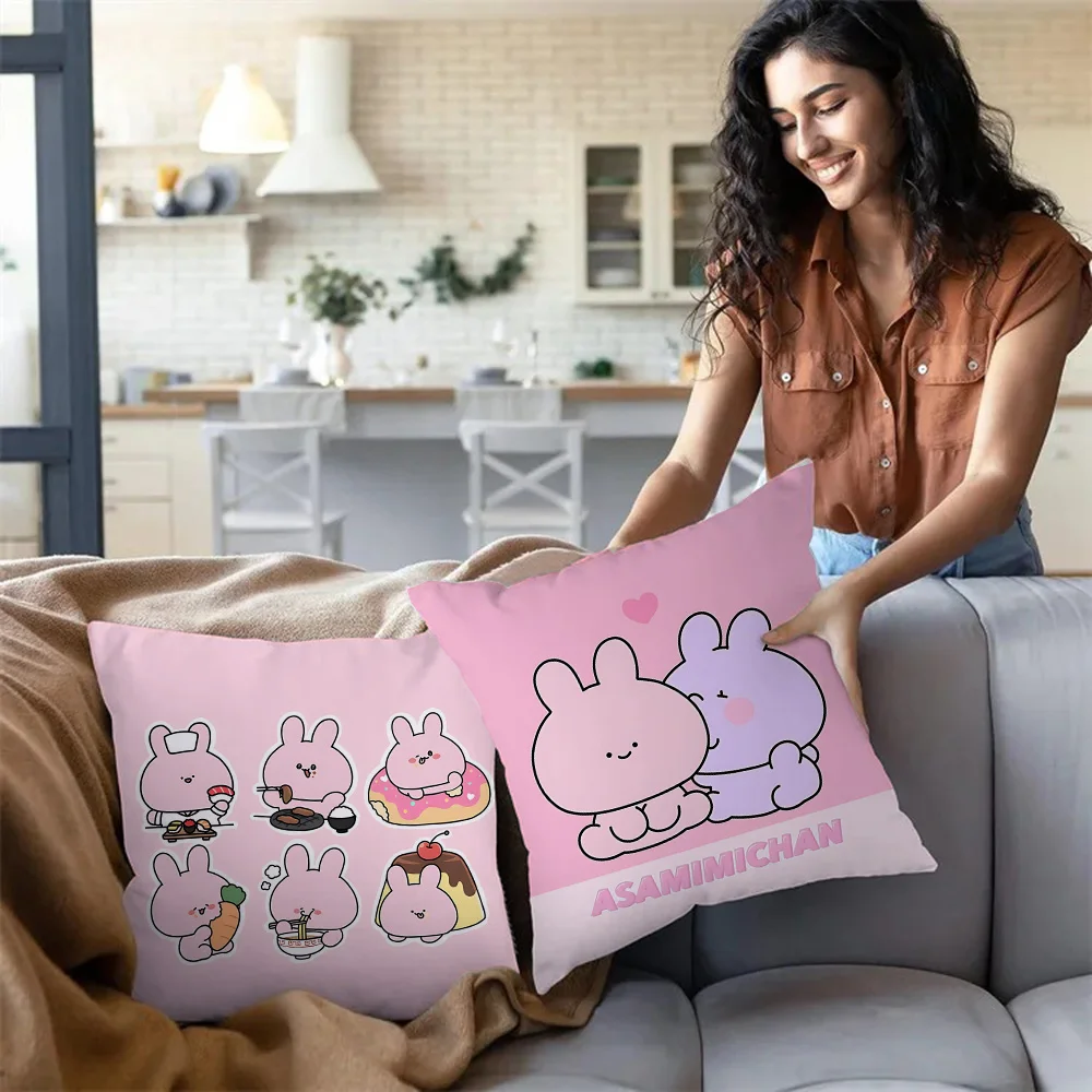 Pillow Covers Cartoon Asamimichaan Asleep Cute Asamimi Sofa Decorative Home Double-sided Printing Short Plush Cute Cushion Cover