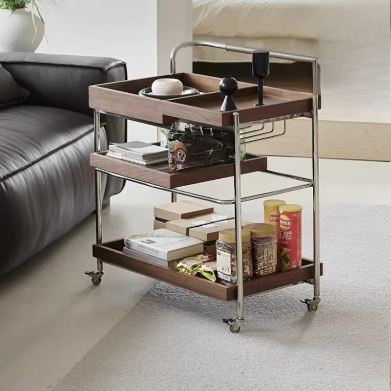 

Medieval wabi-sabi wind movable side, living room home sofa corner, walnut cart