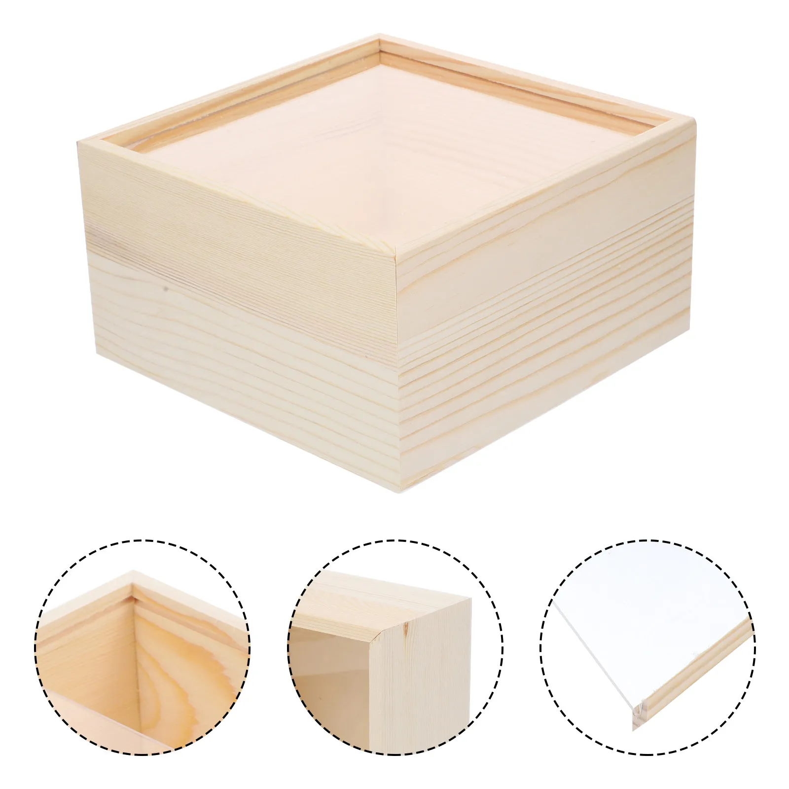 

Wooden Storage Box Unfinished Clear Lid Jewelry Organizer Decorative Chest Gift Packing Case Unfinished Wood Box