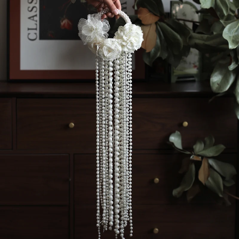 Premium Pearl Waterfall Hand Carry Flower Wedding Bride Water Drop Hand Bouquet Wedding Photography Pearl Bracelet Bouquet