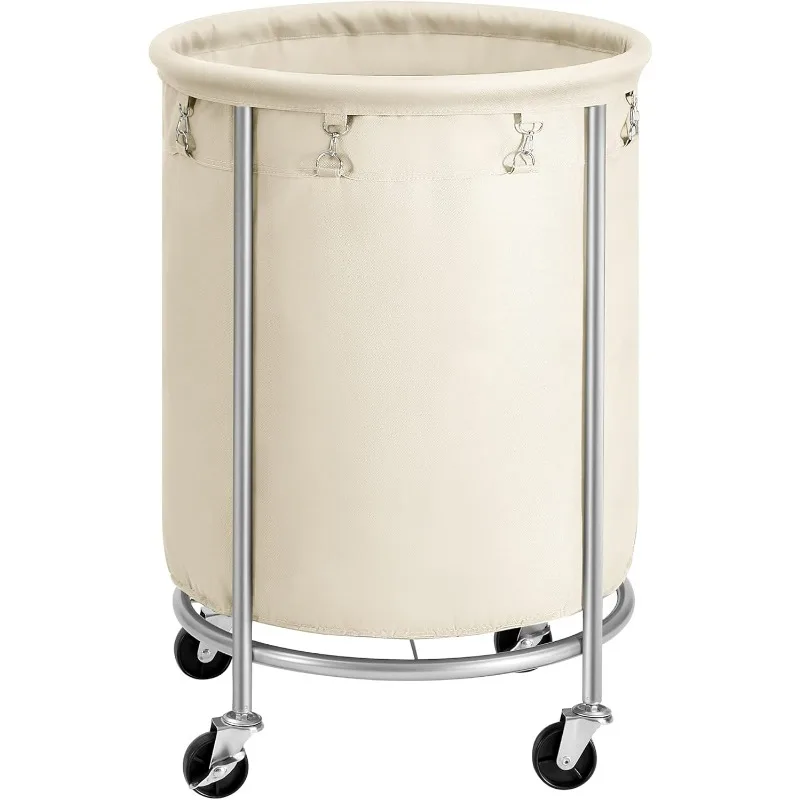 Laundry Basket w/Wheels, Rolling Laundry Hamper, 45 Gal., Round Laundry Cart w/Steel Frame, Removable Bag, 4 Casters & 2 Brakes