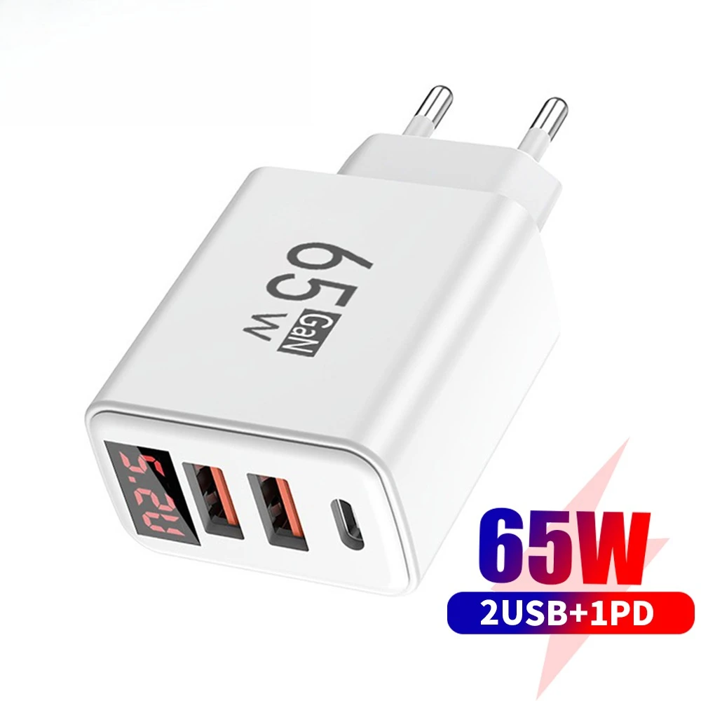 GaN 65W USB C Charger Mobile Phone USB Type C Fast Charging Adapter EU/US/UK Plug For iPhone Samsung Xiaomi Huawei Wall Charger