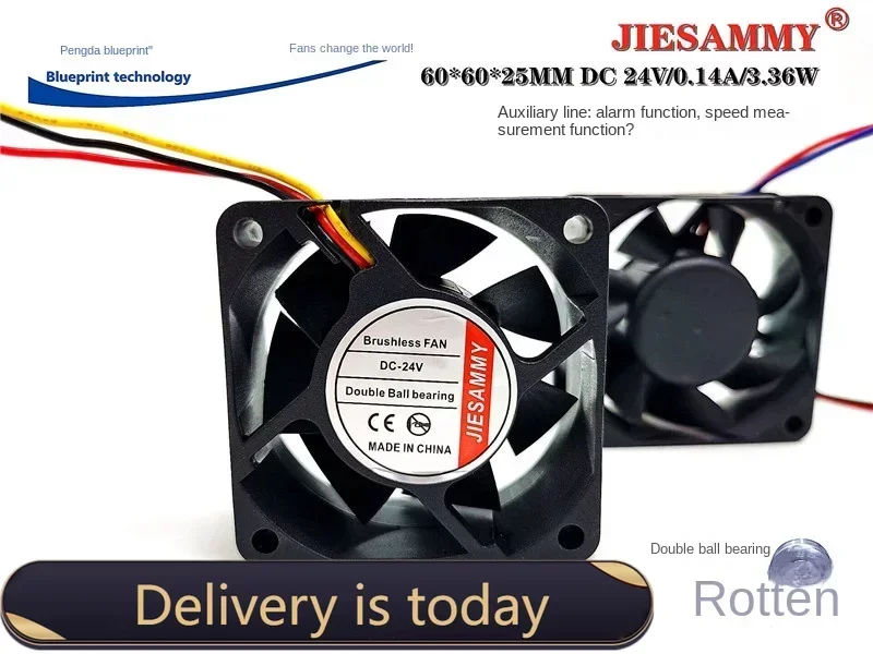 pa  Jiesammy 6025 6cm Double Ball 24v0.14a Alarm Speed Measurement Function Frequency Conversion Cooling Fan 60*60*25MM