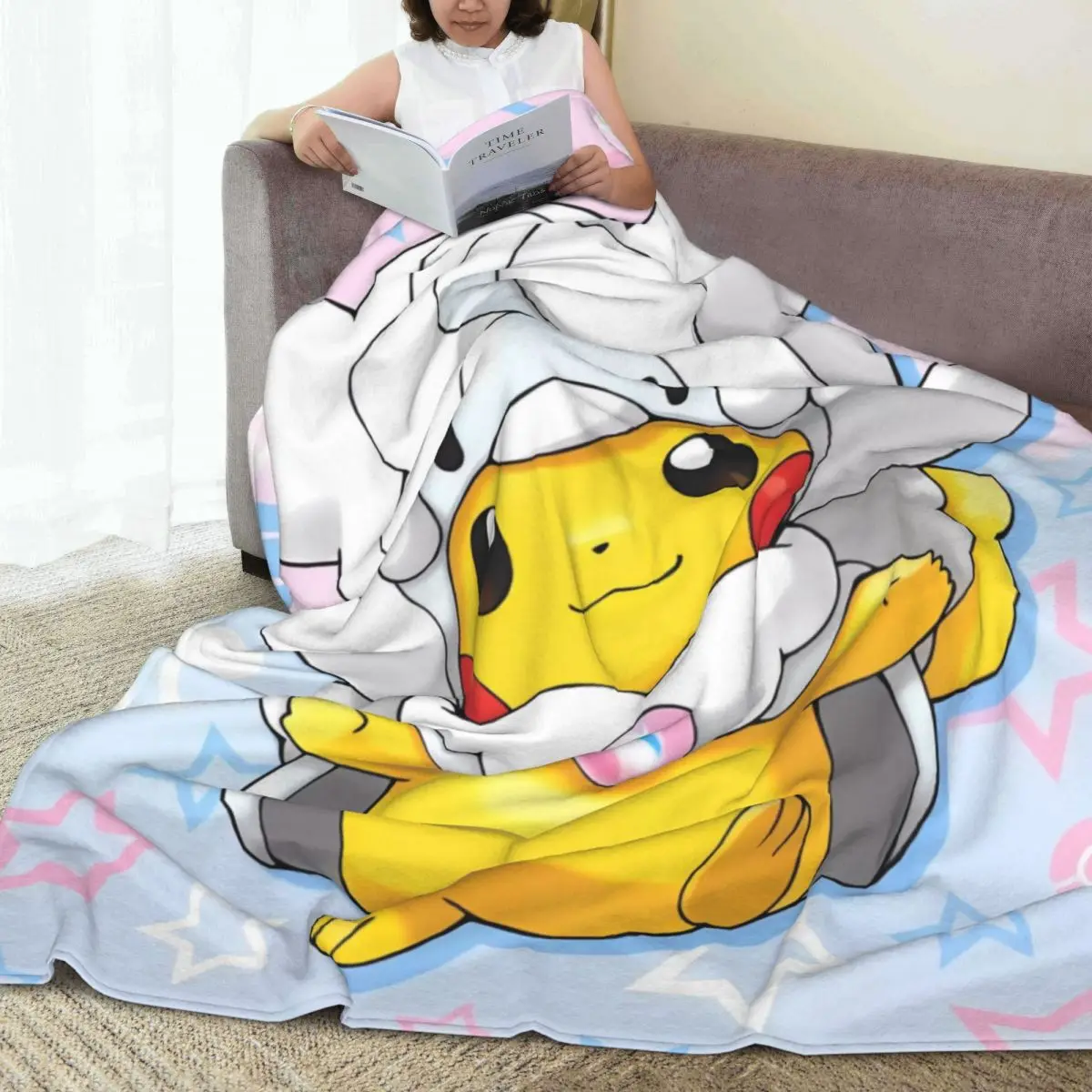 Pikachu Cartoon Soft Blankets Airplane Travel Plush Throw Blanket Fashion Couch Chair Flannel Bedspread Sofa Bed Cover