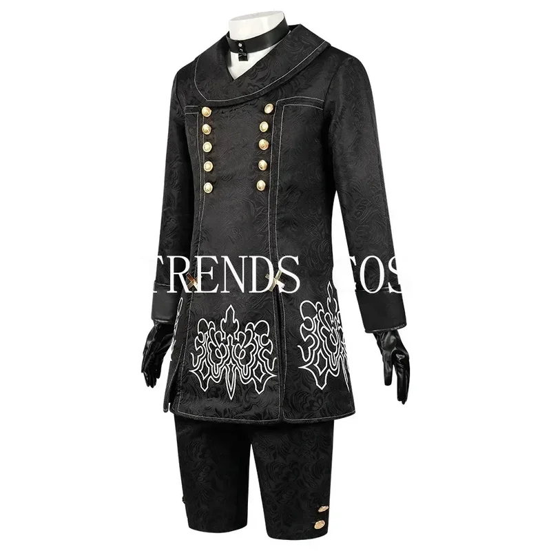 أزياء تنكرية من YoRHa No. 9 ، لعبة 9s ، سترة موحدة ، بنطلون ، قناع عيون ، شعر مستعار ، شعر مستعار للهالوين ، كون هزلي