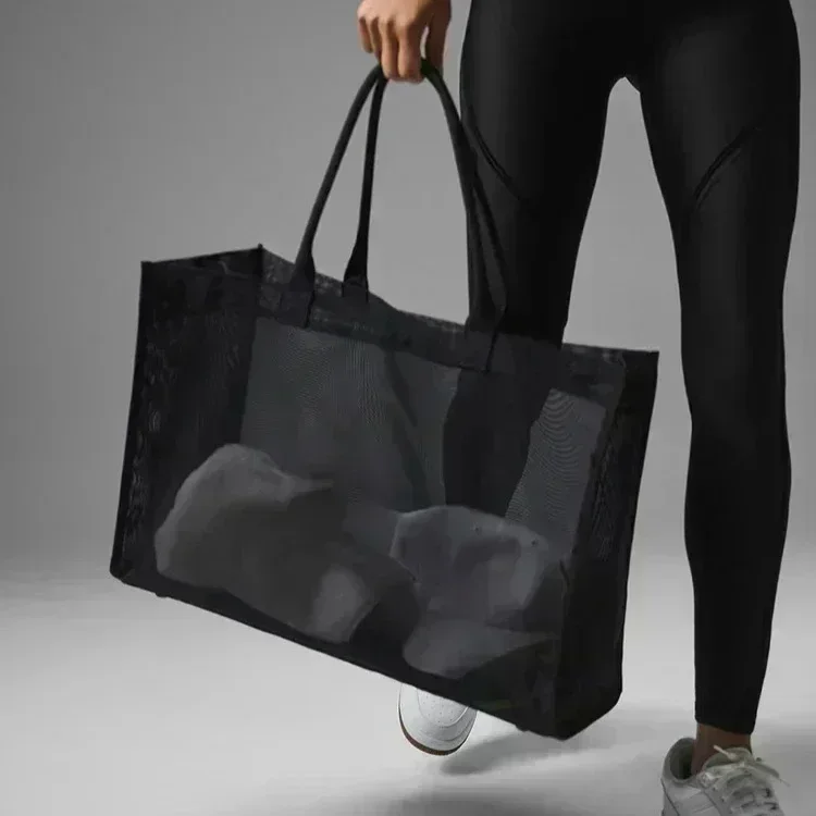 

2025 al Fashion Clear Tote Yoga Fitness Bag Large Pocket Mesh Beach Shoulder Bag Mesh Quick Drying Large Capacity Shoulder Bag
