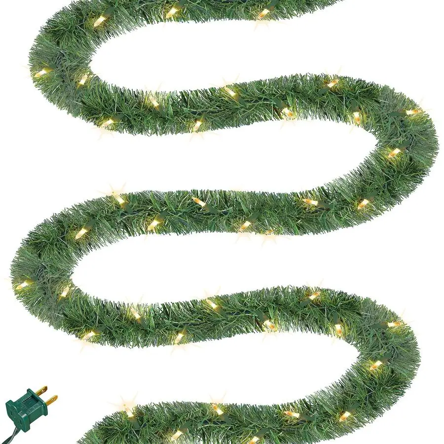 

50-футовая предварительно украшенная гирлянда для Рождества, искусственная сосновая гирлянда с 100 прозрачными мини-лампочками, светящаяся в темноте.