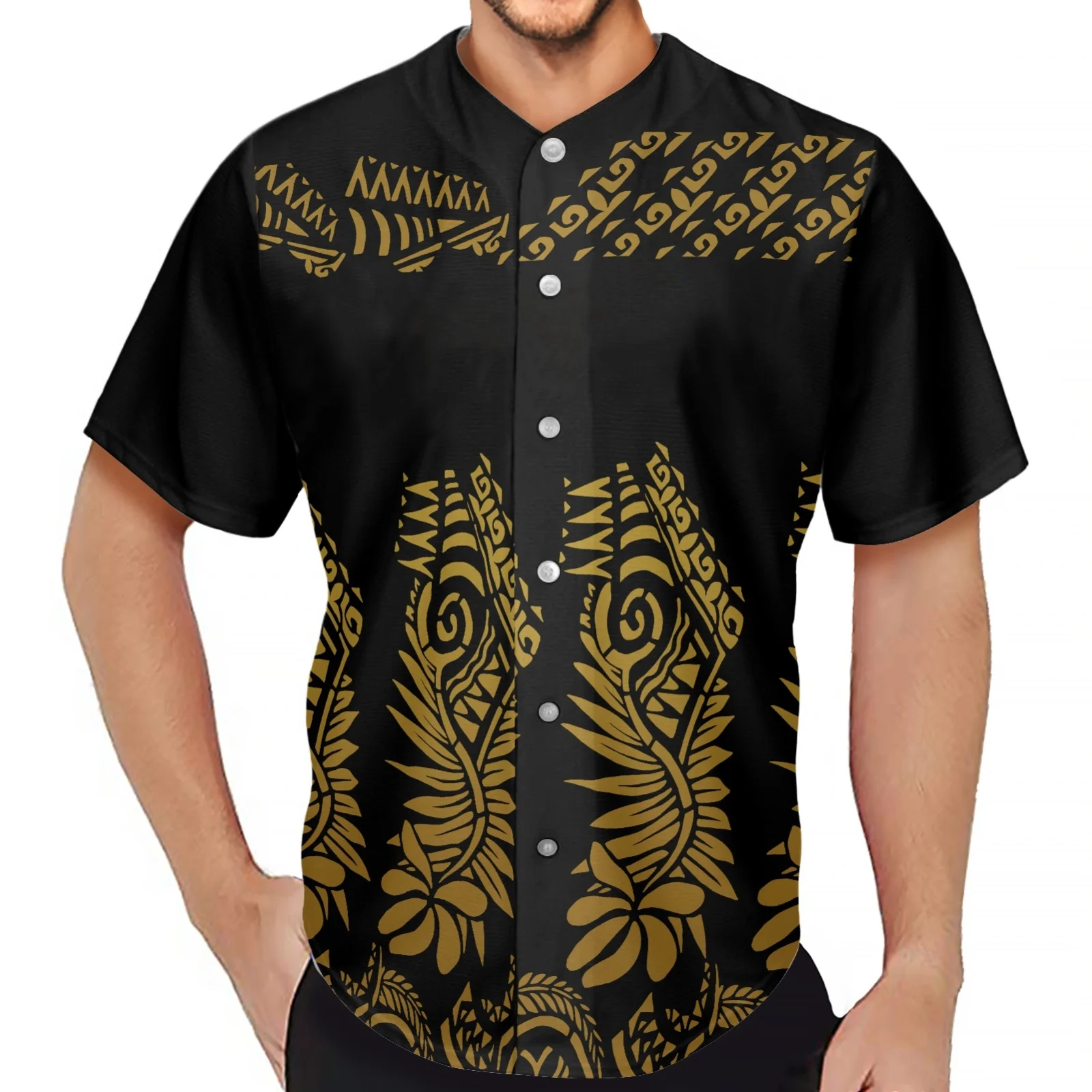 Fashion Sports Baseball Short Sleeves Shirt Men Breathable Baseball Shirt Summer Style Mens Polynesian Palm Leaf Print T Shirts