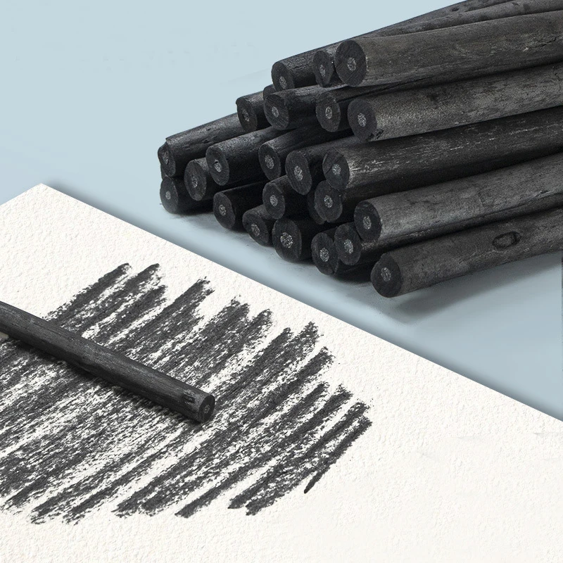 25Pcs Willow Charcoal Stick Design Sketch Black Fine Bar Carbon Stick φ4-5MM φ7-9MM For Extra Thick Painting Art Supplies