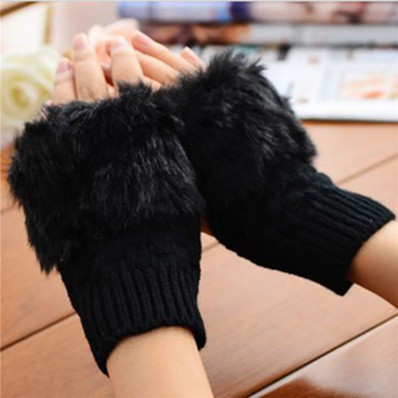 Women Fingerless Gloves Cute Plush Warm Soft Comfort Short Winter Windbreak Cold-proof Costume Party Gift Ladies Gloves