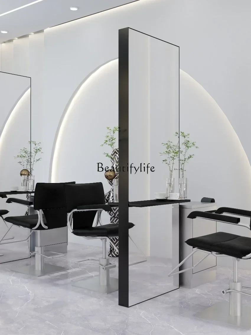 

FG17Barber Shop Dressing Table Marble Seat Hair Cutting Mirror Double-Sided Floor Hot Dyeing Mirror