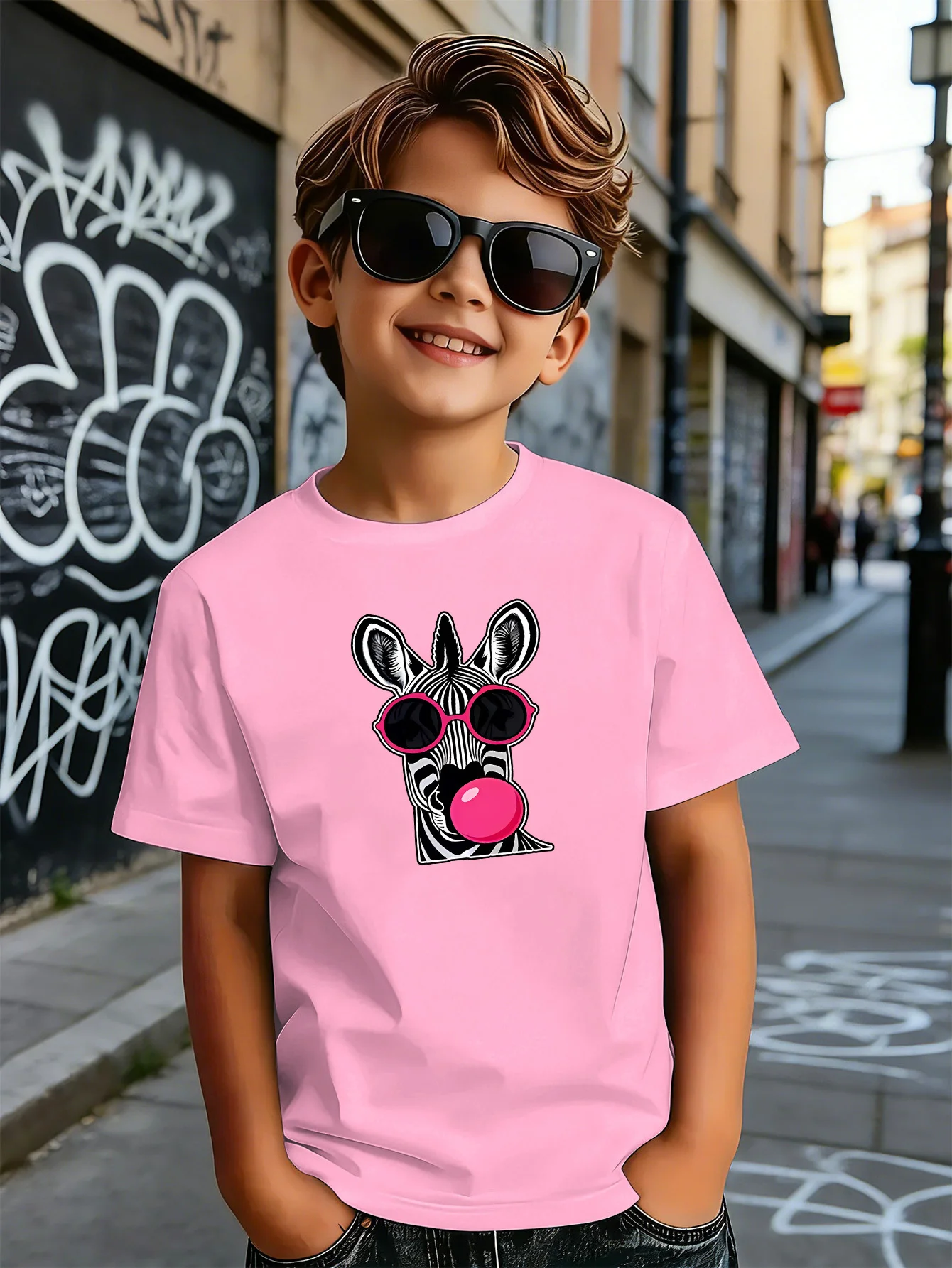 Cool Zebra Bubble Gum Cartoon Kids T Shirt Boys Girls Short Sleeve Crew Neck Cotton Parent Matching Tops Toddler Youth