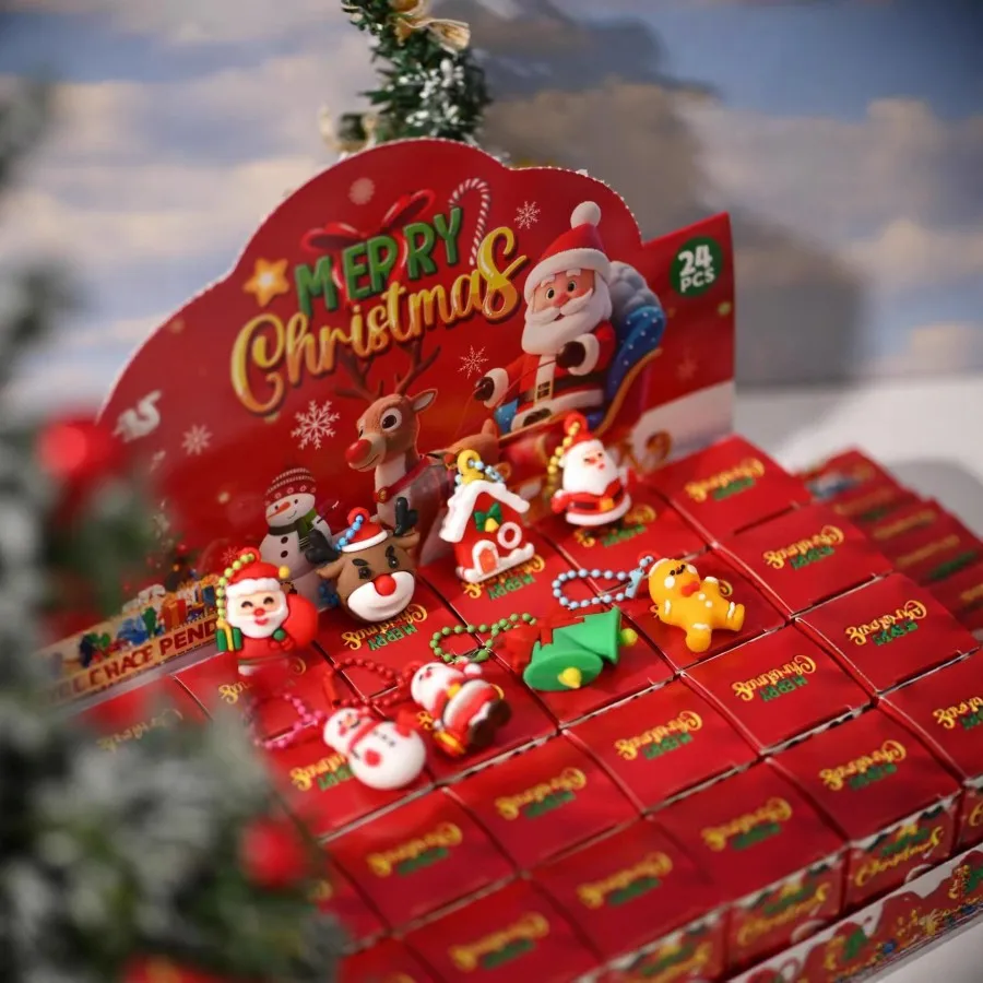 @24Pcs New Christmas Party Blind Box Doll Bead Chain Pendant Keychain Exquisite Toys Cute Pendant Surprise Christmas Gift