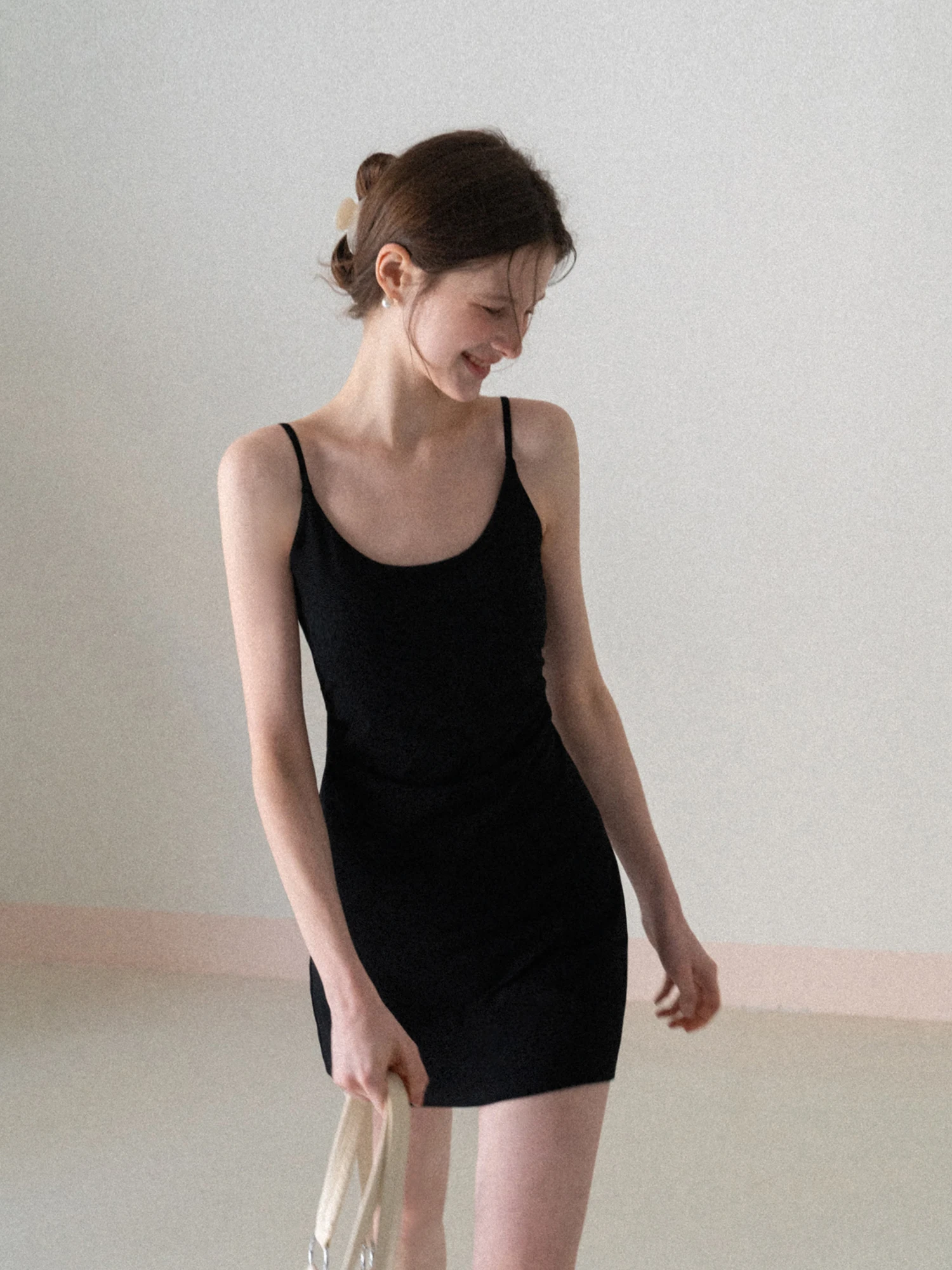 

Eggka Women's U-Neck Wrap Waist Strap Dress Summer Black Slimming Inner Wear A-Line Skirt Casual Comfortable Breathable