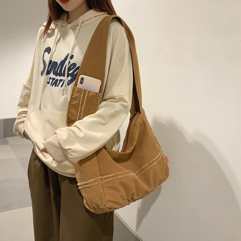 Canvas Women's Bag Fashion Ladies Messenger Bag Y2K Large Capacity Shoulder Cross Bag Unisex School Solid Eco Bag Korean Shopper