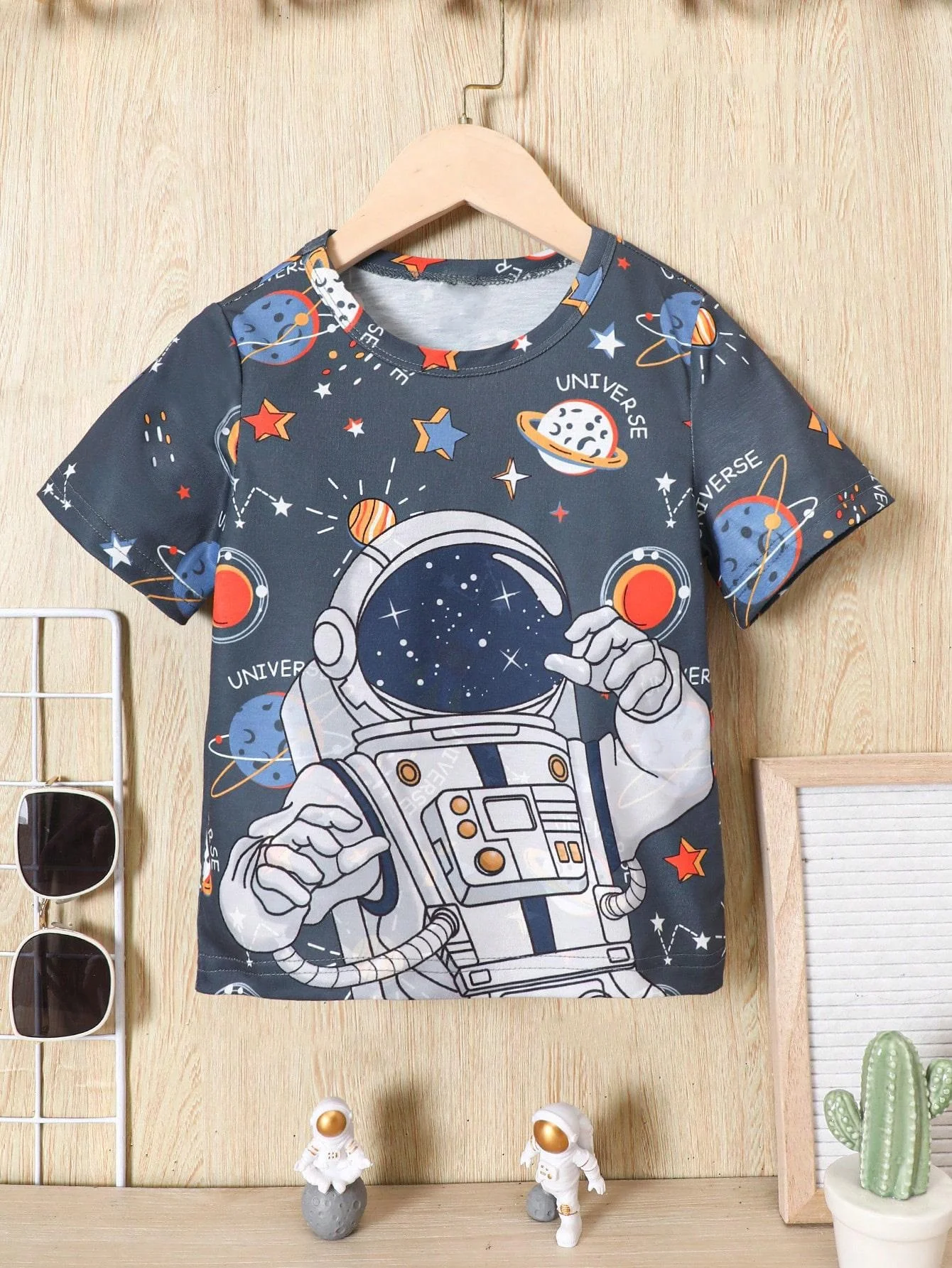 2024 Summer 4-14 Years Children's Kids Cool Boys Cute Girls Lightweight and Breathable 3D Astronaut Graphic Print T-Shirt Tops