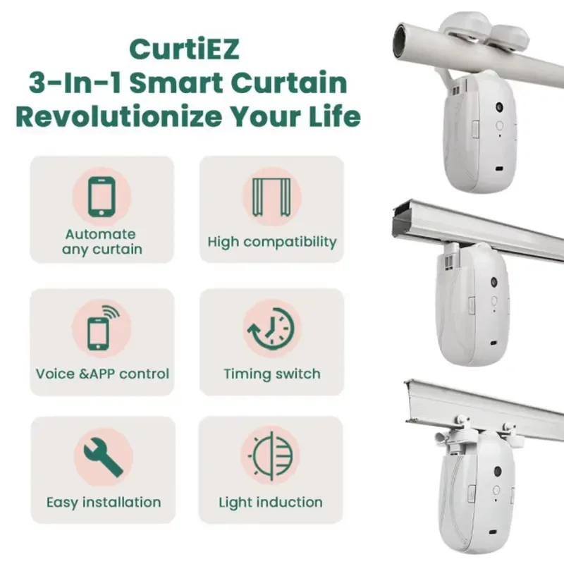 Smart WiFi Electric Curtain Opener 2PCS Auto Roller Blind Motor with App Remote Control for U Track Roman Rod T Rail System