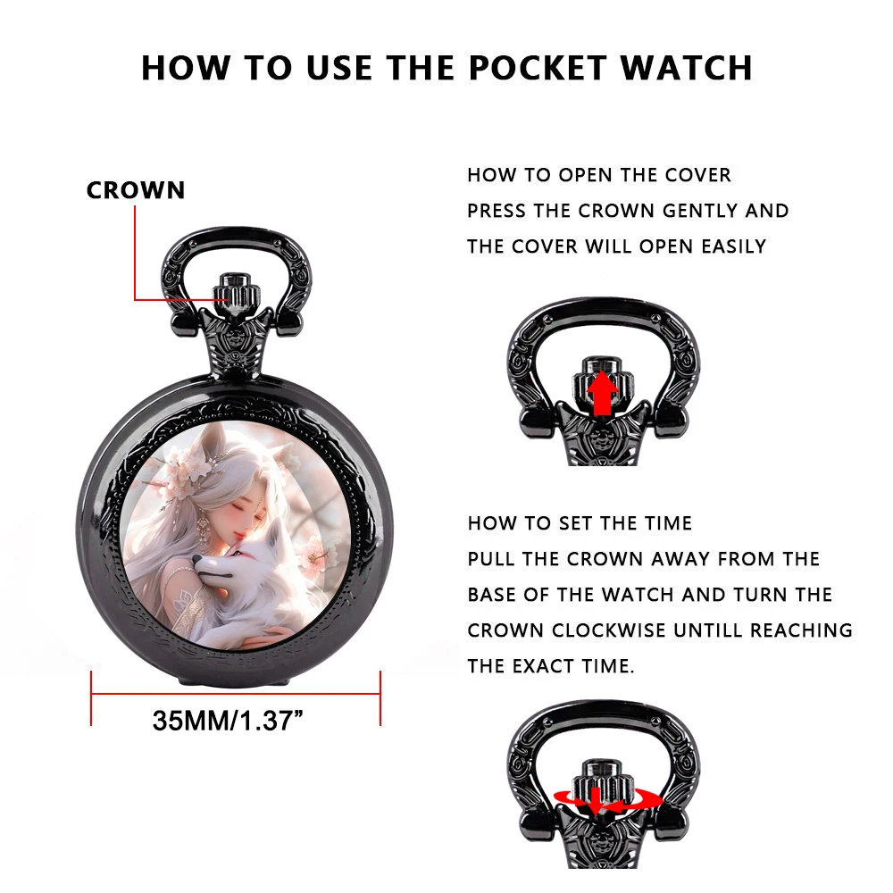 Anime Genshin impact cosplay Quartz Pocket Watch for Women Men Black Necklace Unique Pendant Clock Chain Watch Gift Accessories