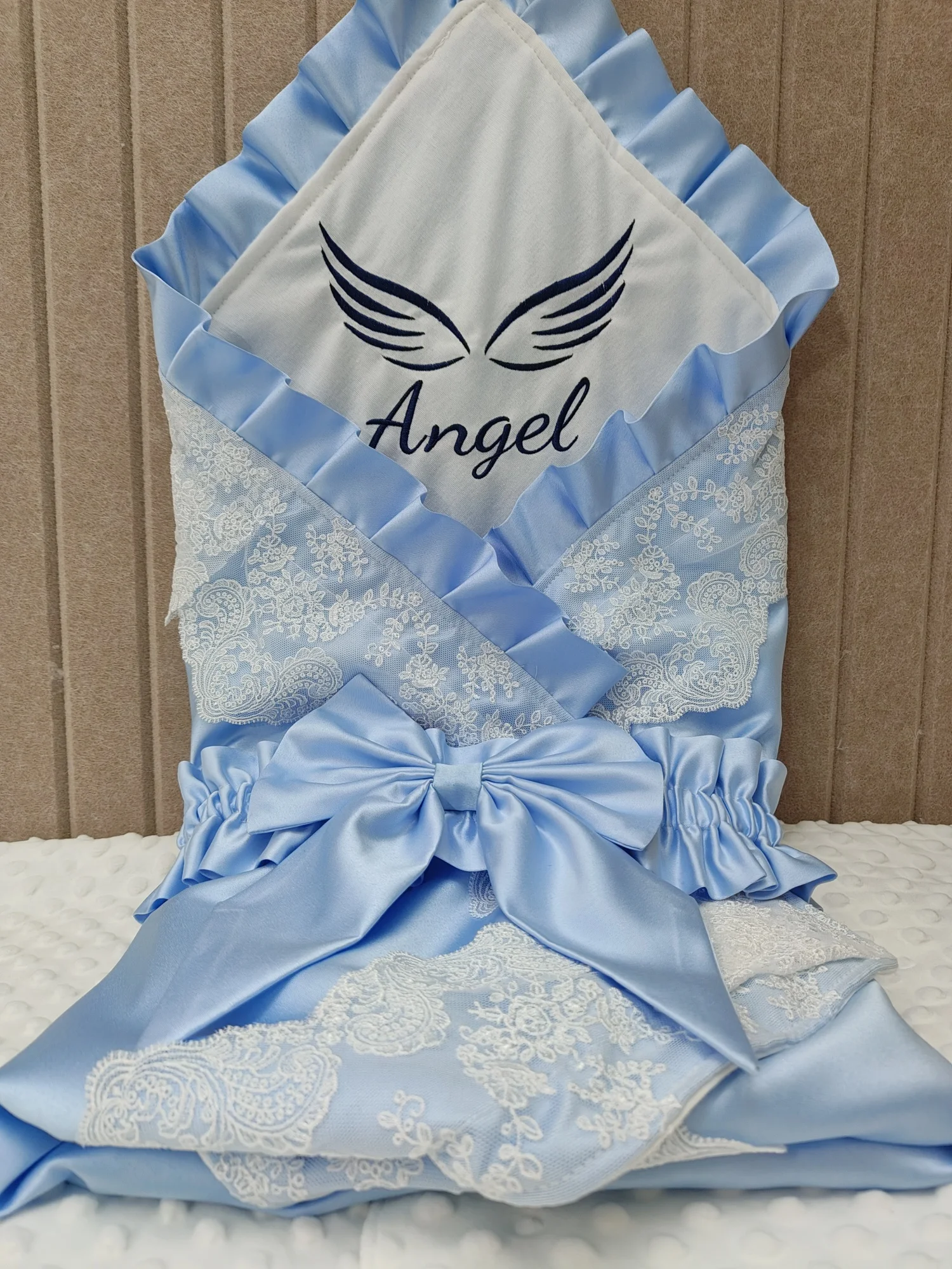 

Any Name Baby Swaddle Boys Girls Angle Wing Nursery Room Essential Receiving Blanket Newborn Registry Sleeping Wraps for Infant