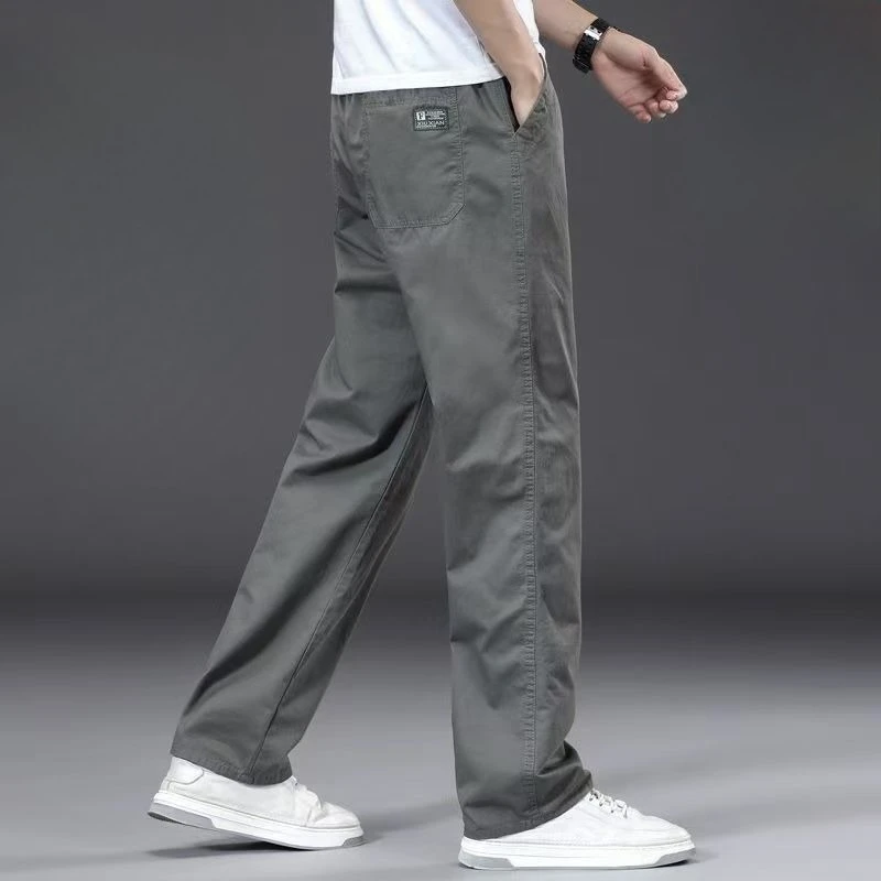 Mens 2026 Summer Thin Pure Cotton Work Pants Straight Wide Leg Trousers Loose Breathable Casual Male Long Pants Trendy