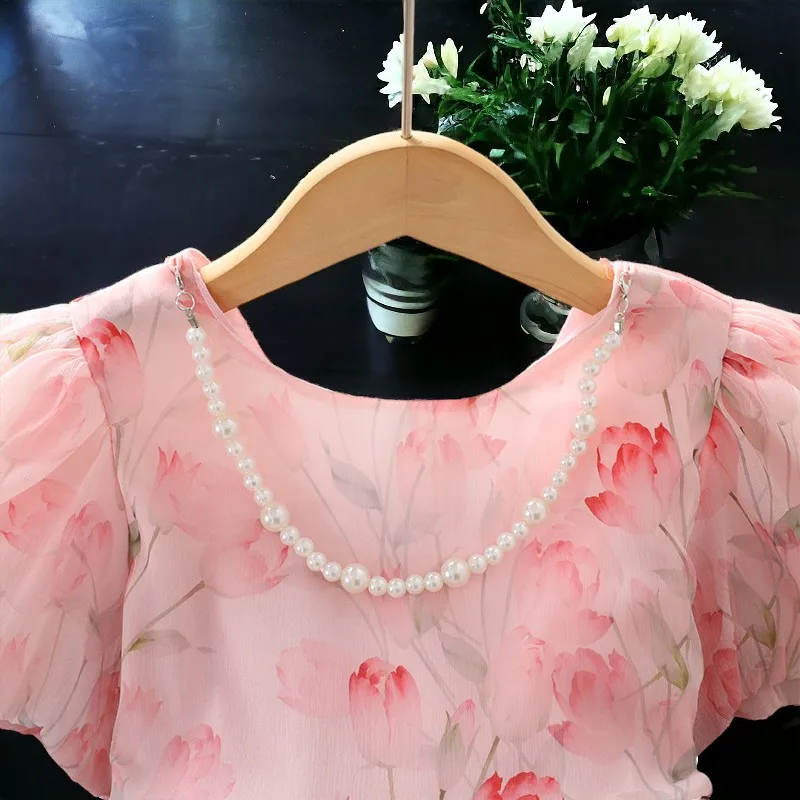 Summer Baby Girls Pink Princess Dresses Kids Outfits Flower Clothes Short Sleeve Dress Kids Party Costumes 6 8 9 10 11 13 Years