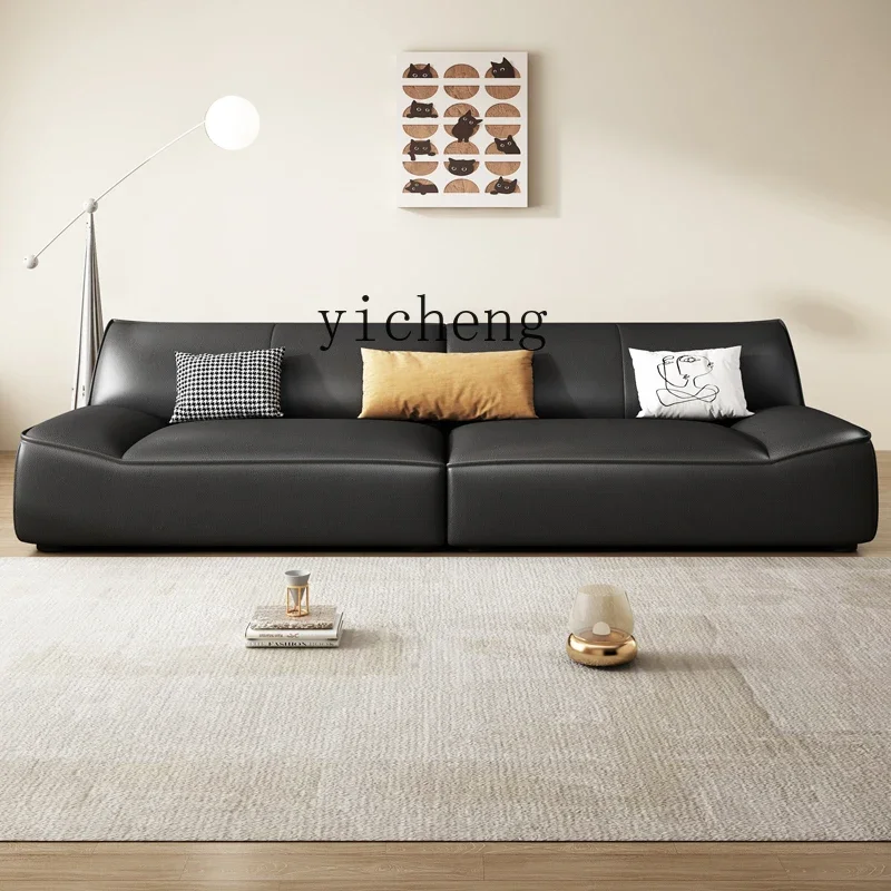 ZC minimalist sailing sofa leather sofa first layer cowhide black sofa living room small apartment straight row