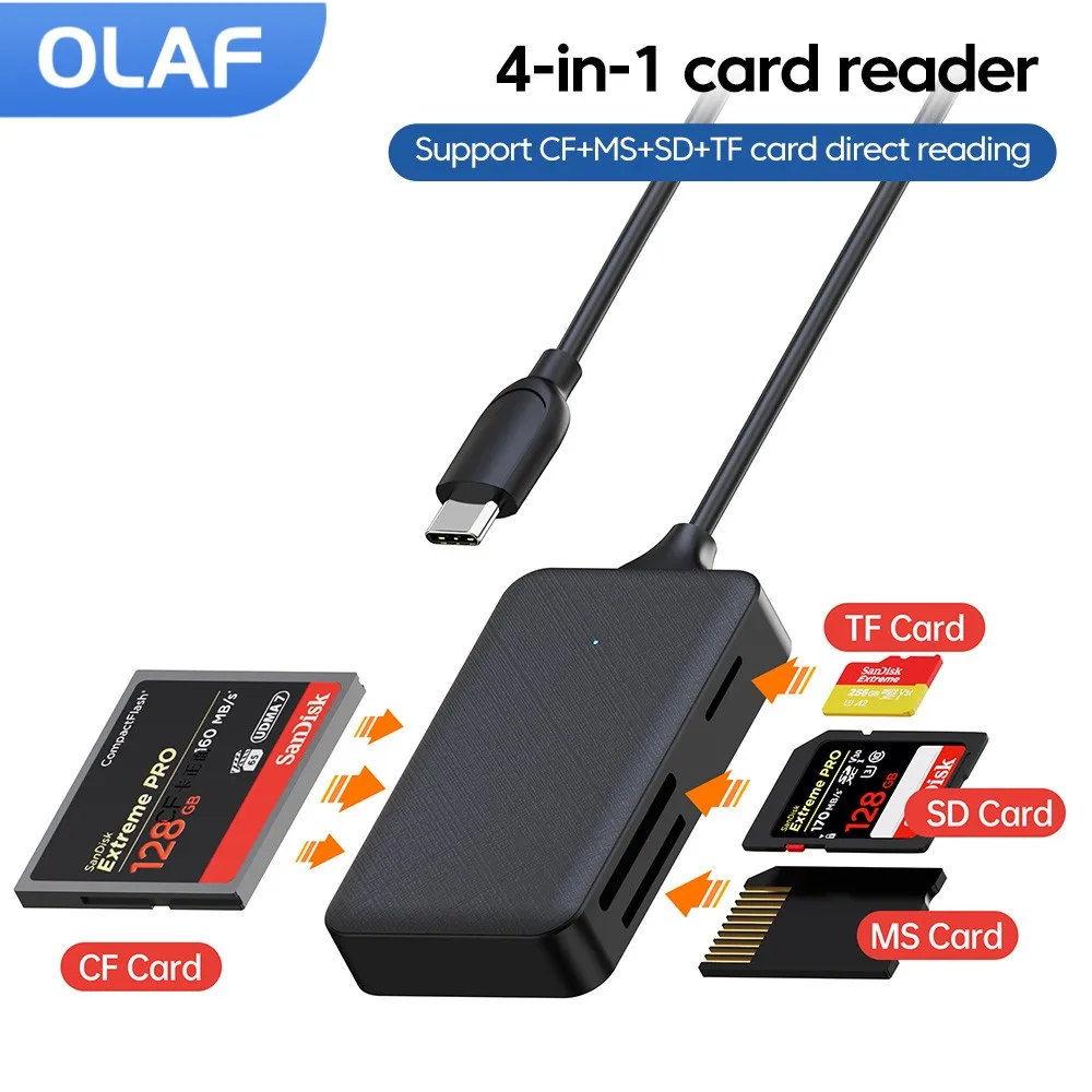 Olaf Card Reader 4-in-1 USB/Type C SD Micro SD TF CF MS Memory Card Reader Adapter For Laptop PC Multi OTG Smart Card Reader