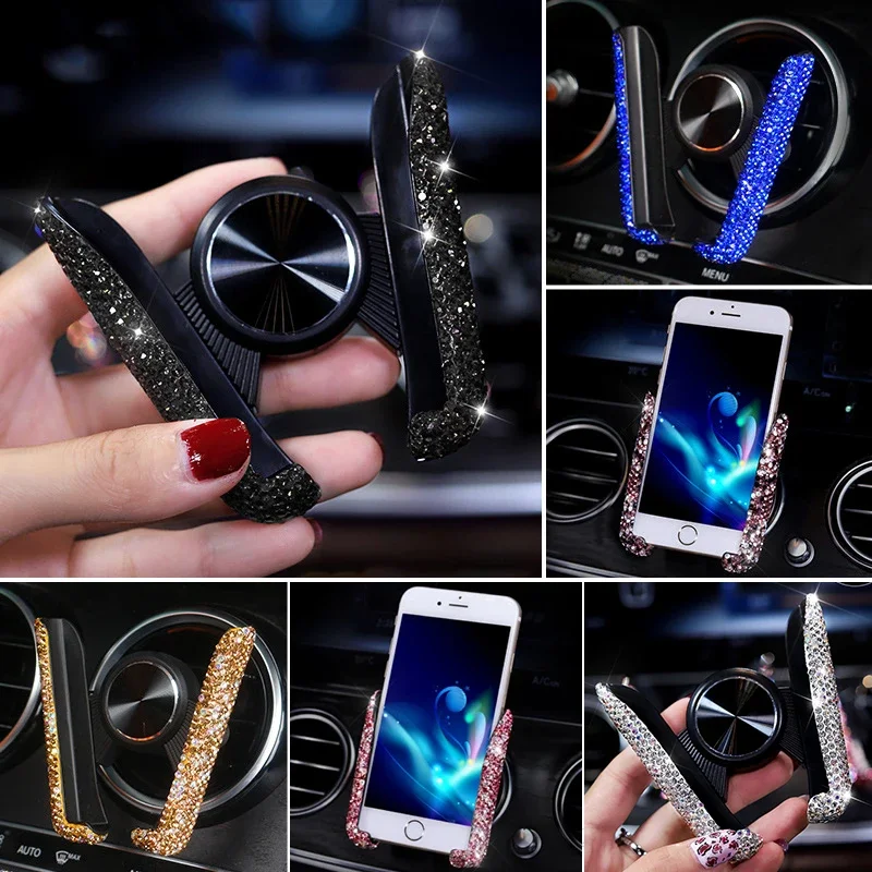 

Car Phone Holder Women Diamond Crystal Car Air Vent Mount Holder Mobile Phone Holder Stand in Car Bracket Interior Accessories