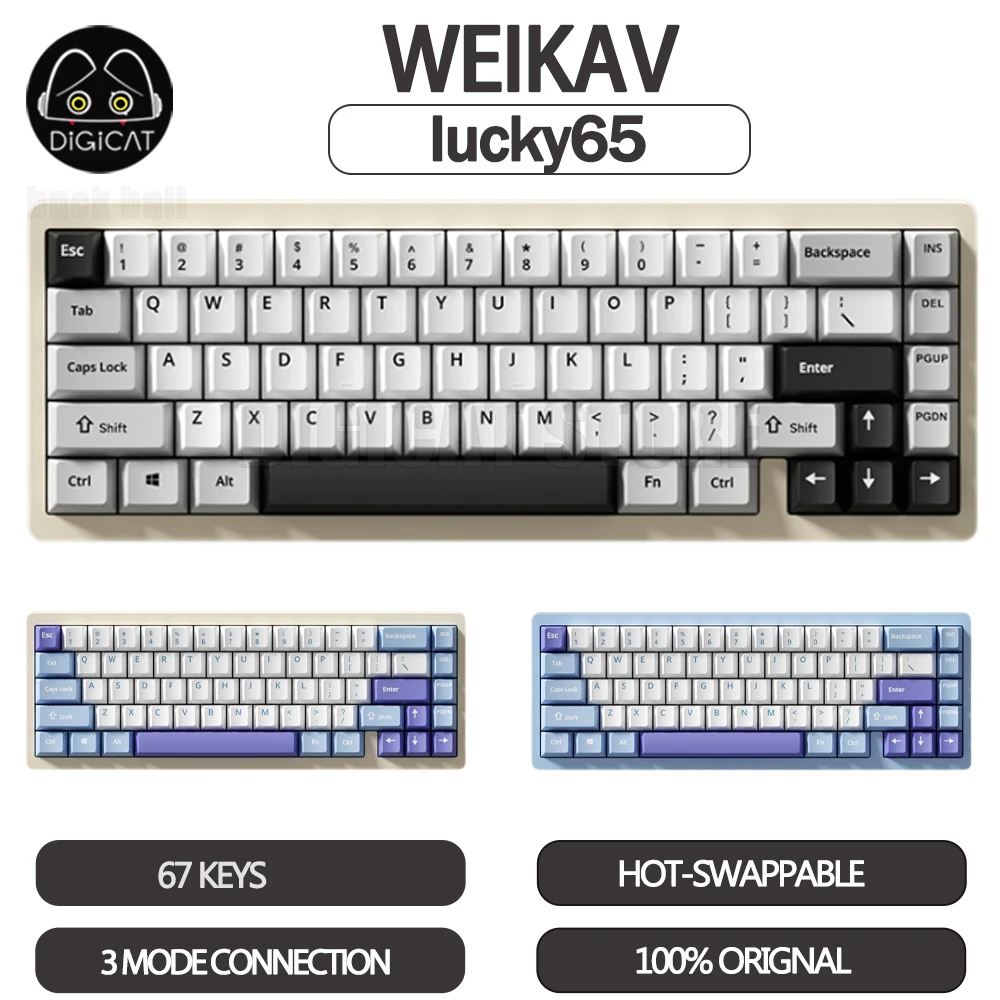 WEIKAV Lucky65 Mechanical Keyboards 3Mode USB/2.4G/Bluetooth Wireless Keyboard RGB Backlit Keycaps PBT Customized Keyboards Gift