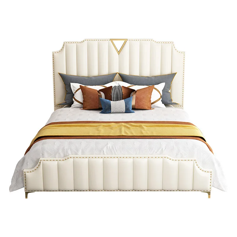 

Leather bed, light luxury, master bedroom, double, modern, simple, solid wood, Italian, minimalist