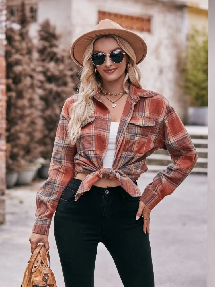 

New Fall And Winter Casual And Fashionable Checked Women's Shirt,Women Blouses,Women's Clothing,Women Top ,Vintage Clothing