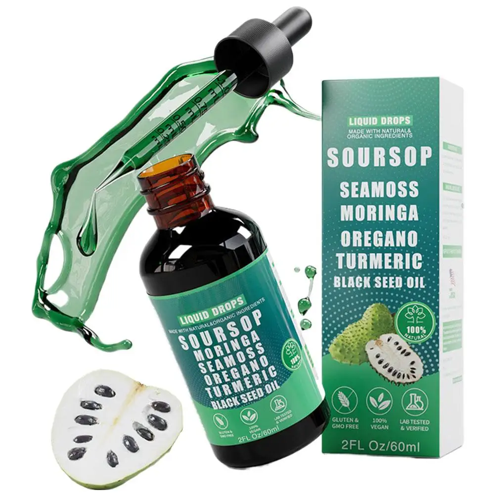 Gotas Soursop 10 en 1, refuerzo de inmunidad, soporte para la salud intestinal, regeneración celular, antioxidante, vegano, sin OGM, suplemento líquido, gotas