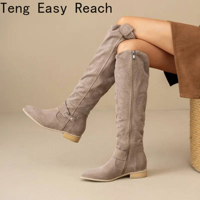 2026 Autumn/winter Retro Style Thick Soled Low Heel High Top Boots for Daily Office Women, Sizes 34-48