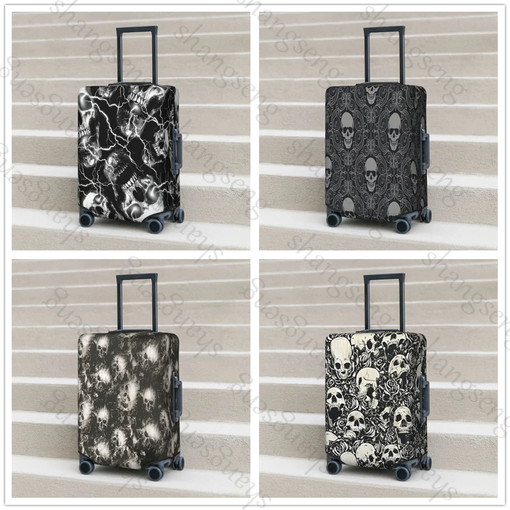 Gothic Black Skull Damask Thick Elastic Luggage Protective Cover Zipper Suit For Bag Suitcase Covers Trolley Cover Travel