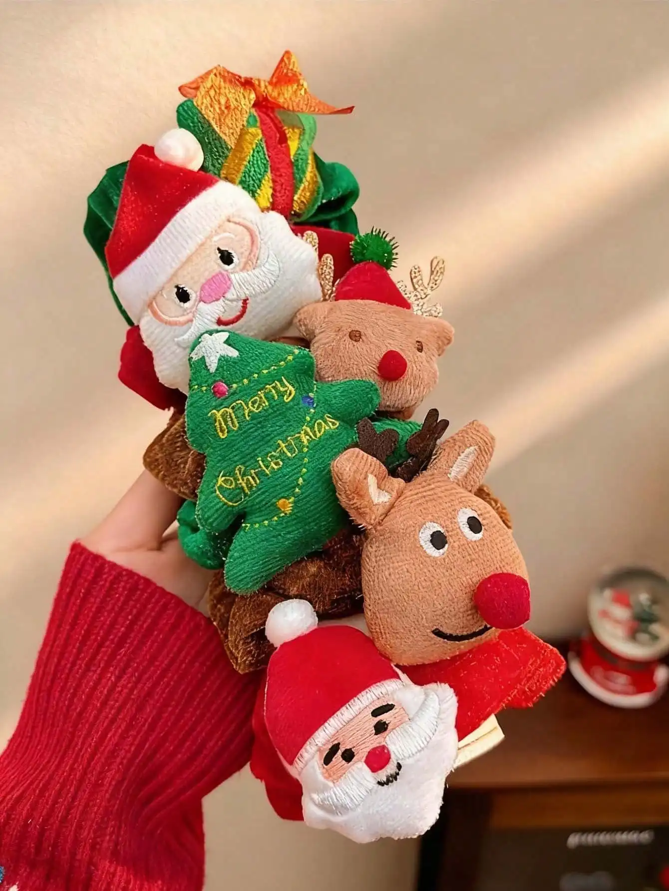 قطعة واحدة من ربطة شعر عيد الميلاد الاحتفالية - ربطة شعر بتصميم سانتا كلوز والرنة، ربطة شعر مرنة متينة لحفلات العطلات، يوميًا #2