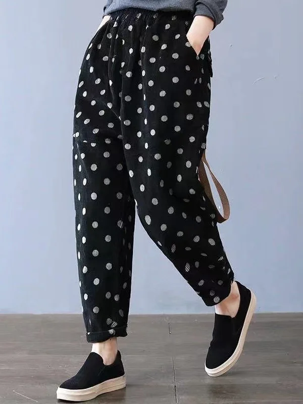 Hohe Taille Polka Dot Print Cord Damen Lose Plus Size Harlan Hosen Stri Hosen Koreanische Sle Seven/Nine Points