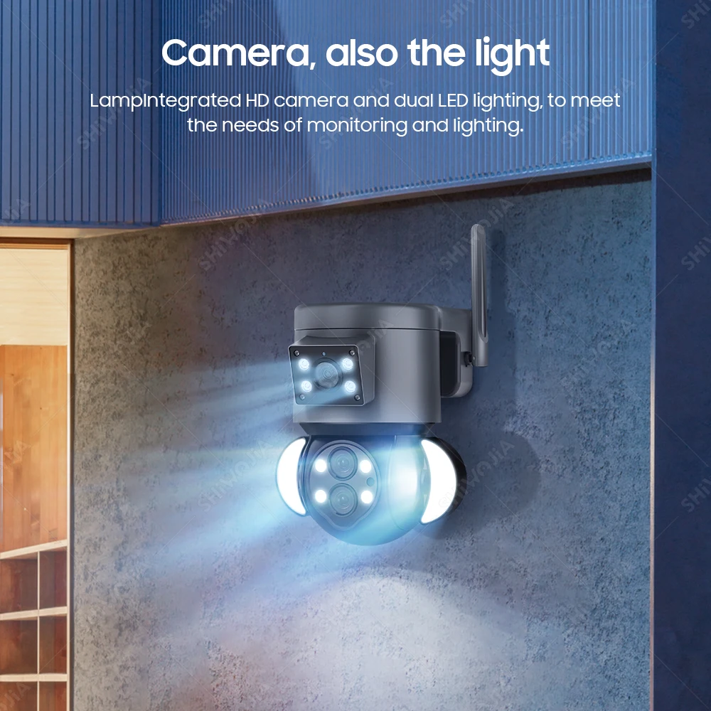 SHIWOJIA WIFI IP Camera 4MP 10X Zoom Security Protection Outdoor Surveillance Cameras AI Auto Tracking floodlight Camera