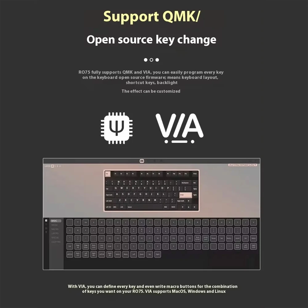 Imagem -05 - Weikav Ro75 Kit de Teclado Mecânico com Fio Teclado para Jogos Liga Alumínio Personalizado Suporte Qmk Via pc Gamer Acessório