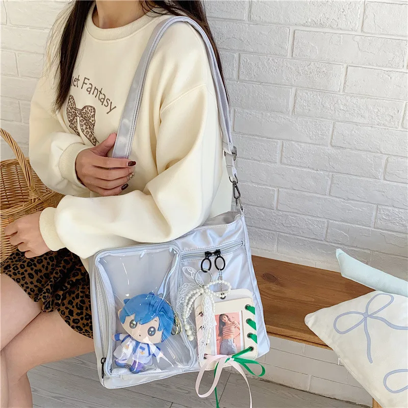 Big Ita Bag Black with Insert Japanese Cute Clear Women Double Straps Girls Kawaii Transparent Shoulder Bag Purses and Handbags