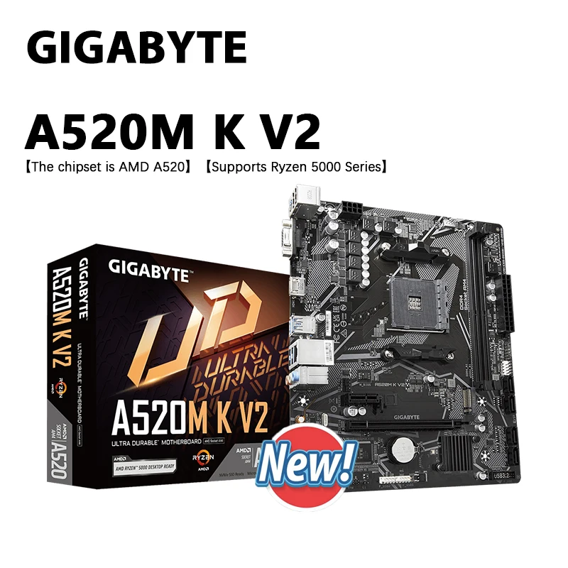 

GIGABYTE A520M K V2 New Micro ATX AMD A520 DDR4 M.2 USB3.2 CPU Motherboard Socket AM4