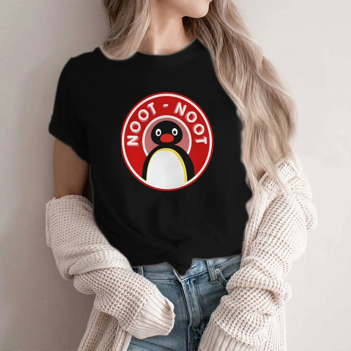 Pingu Polyester TShirts Noot Noot Pingu The Pengouin Red Distinctive Men's T Shirt Hipster