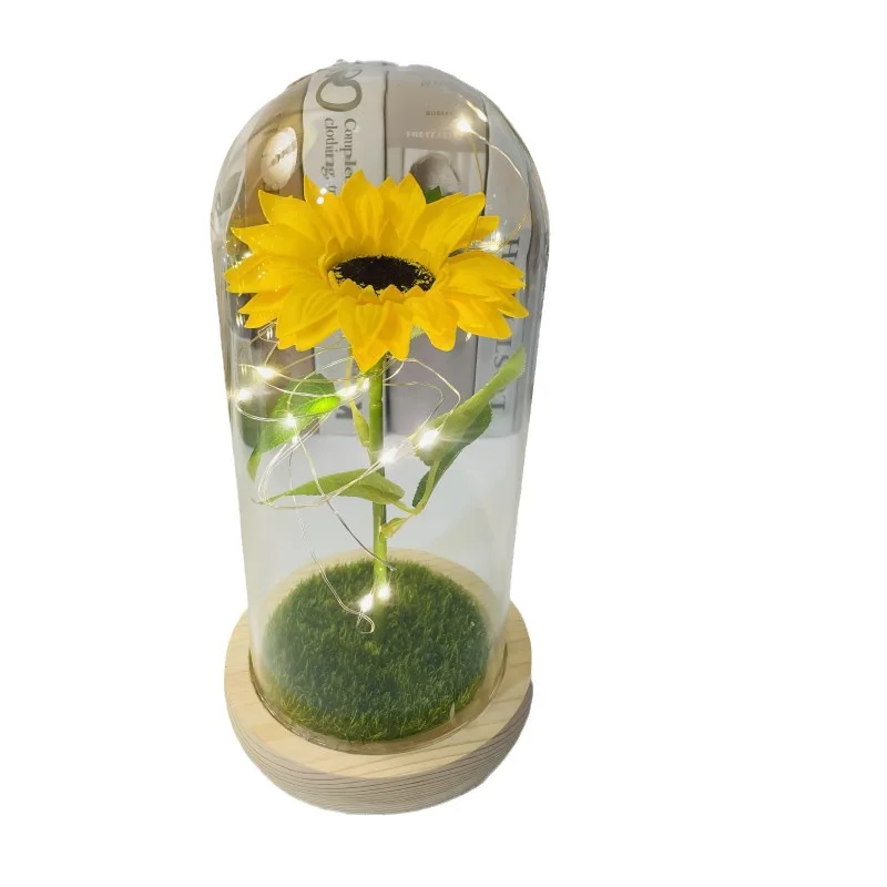 Eternal Life Immortal Flower The Beauty And The Beast Sunflower Glass Dome Mother\'s Day Christmas Gift For wedding Decor