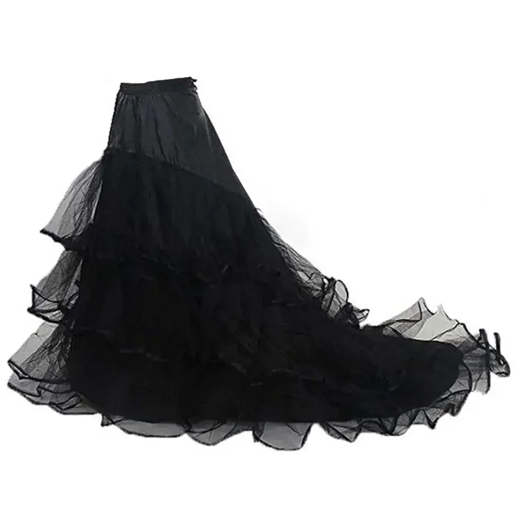 3-layer Yarn 2-hoops Bride Wedding Dress Long Trailing Skirt Petticoat Elastic Waist Drawstring Adjustable Fishtail