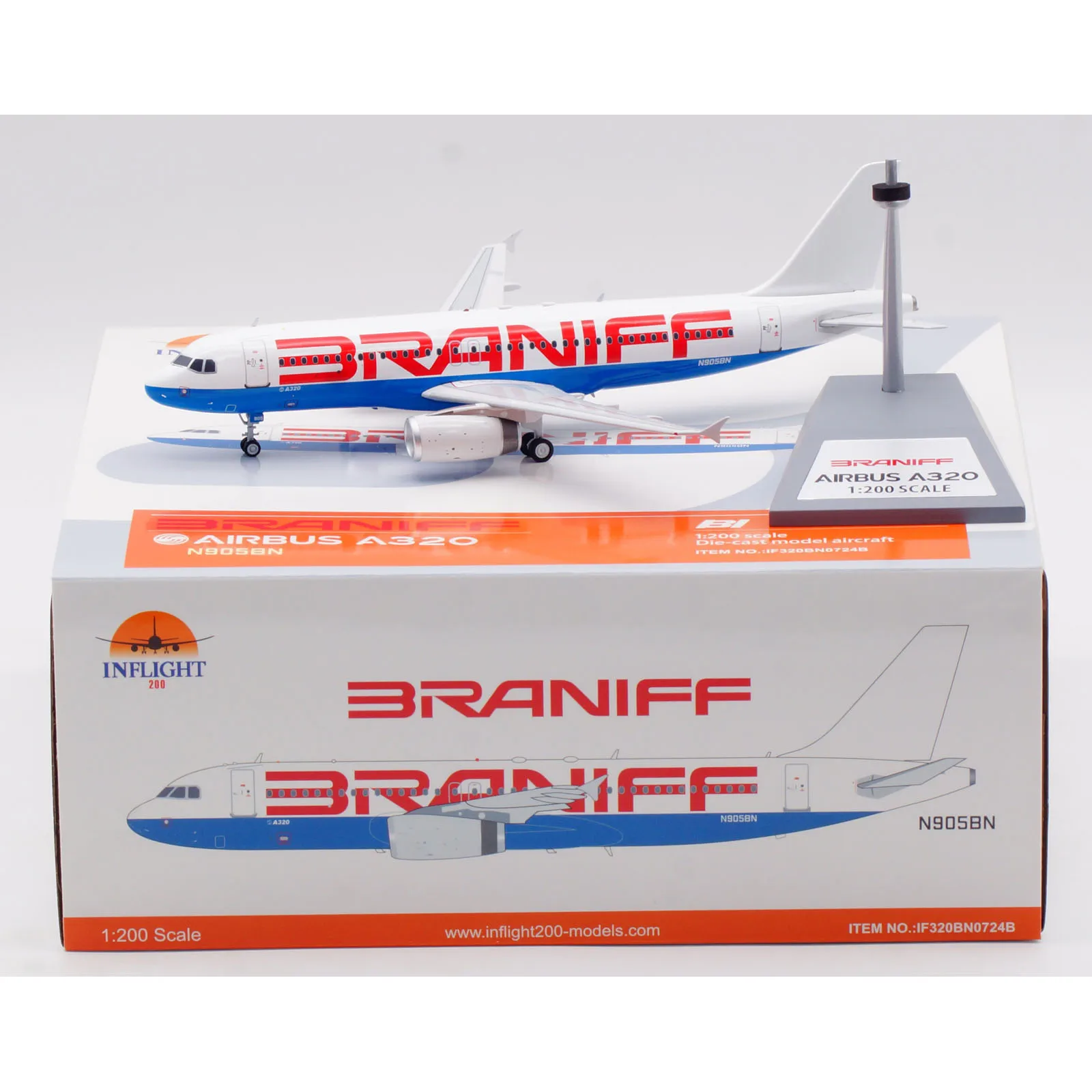 IF320BN0724B Alloy Collectible Plane Gift INFLIGHT 1:200 Braniff International Airbus A320 Diecast Aircraft JET Model N905BN