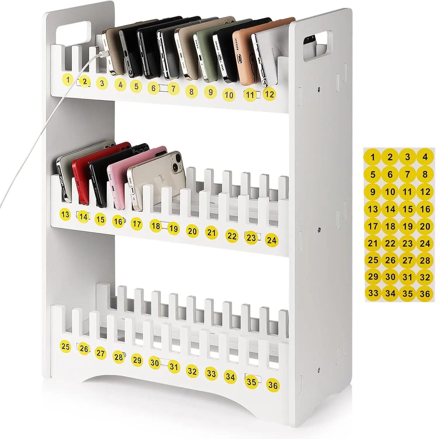 

3-уровневая подставка для телефона из ПВХ с номерными наклейками для организации класса и офиса