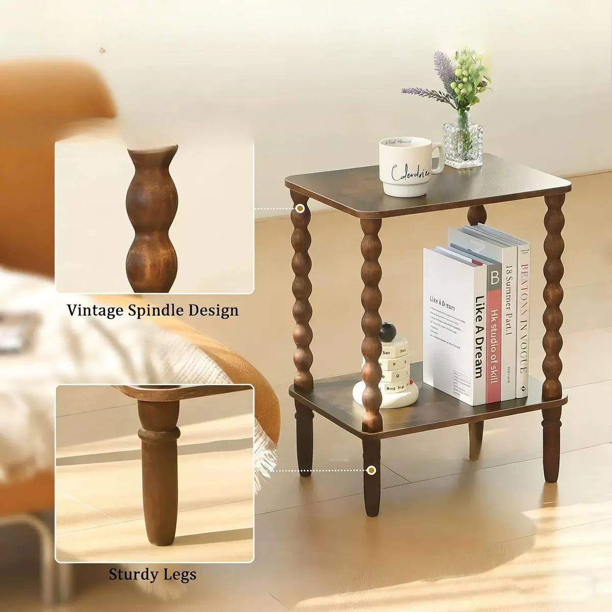 Retro wooden side table, living room decorative storage rack, sofa bedside display cabinet, cross-border home small coffee table