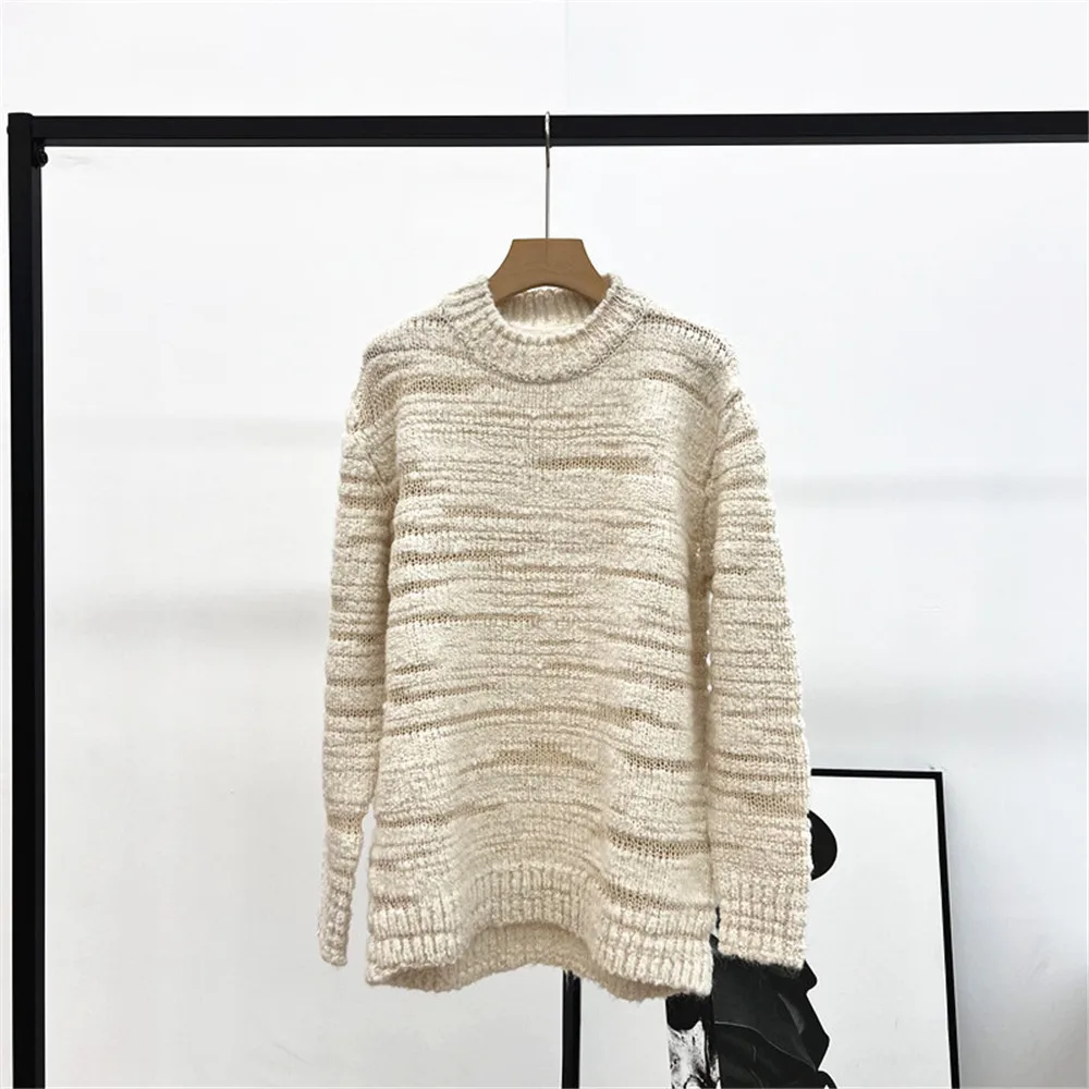 

25 Autumn/Winter Women's Round Neck Shoulder Long Sleeved Hollow Out Loose Knit Casual Versatile Pullover